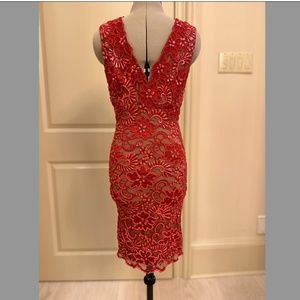 Valiant Paris Designer Hand Painted Red Lace Dress